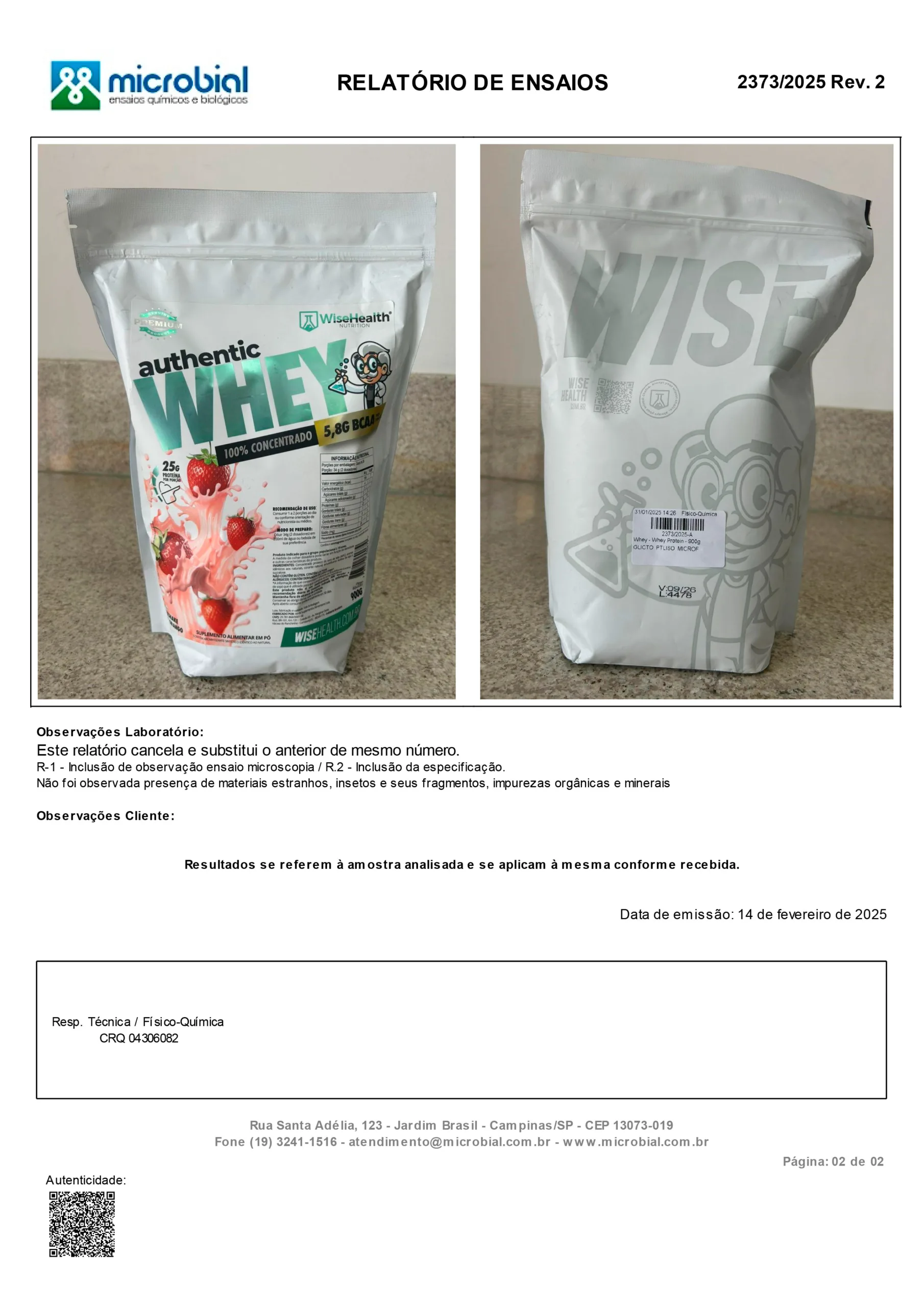 Laudo aprovado whey WiseHealth