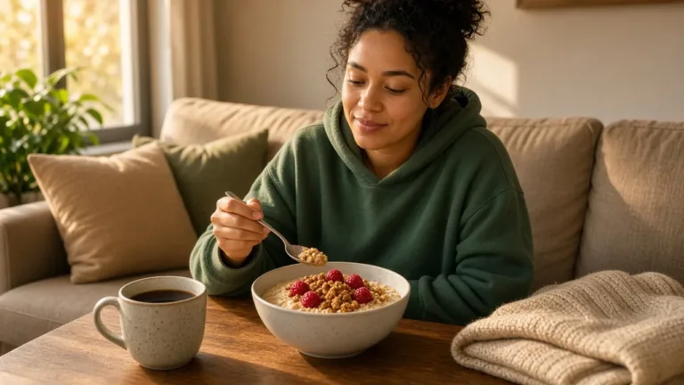 Crispy Wise sobre mingau de aveia com frutas vermelhas, pronto para comer na sala
